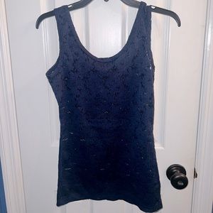 Navy blue transparent lace tank top